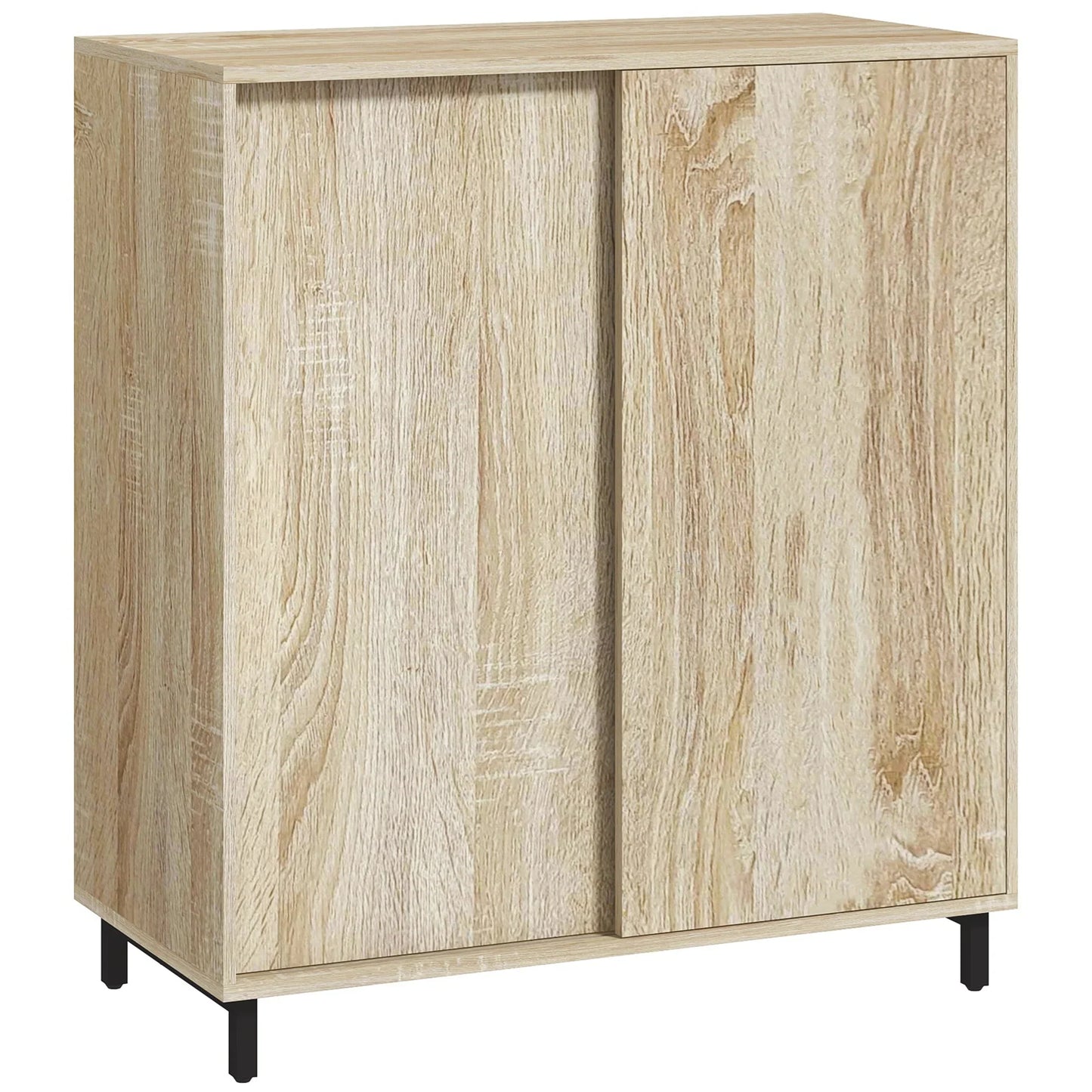 HOMCOM 4-stöckiger Schuhregal für den Eingangsbereich, Spanplatte und Stahl, Schuhaufbewahrung mit Schiebetür, Schuhlift mit Regalen für bis zu 12 Paar Schuhe, 80x40x93 cm, Holzfarbe