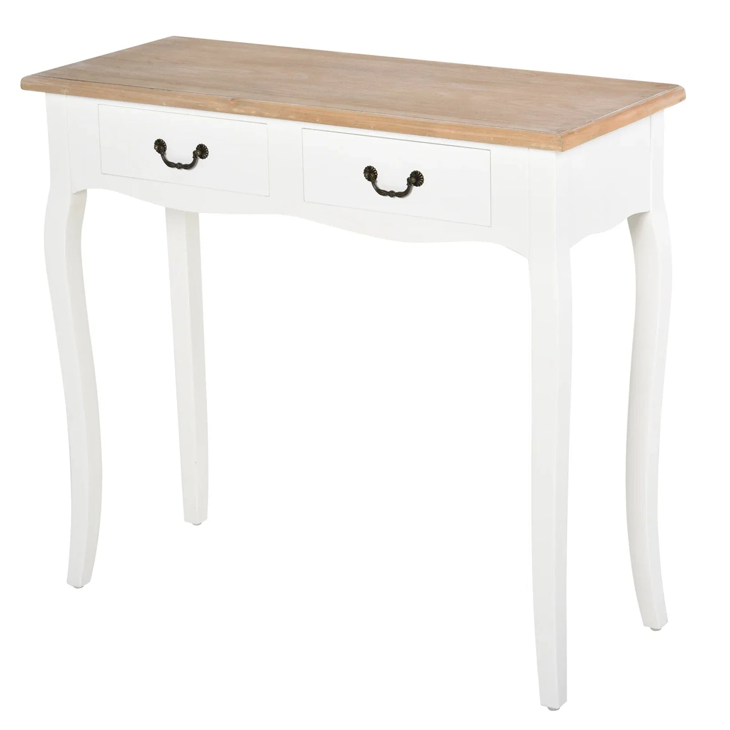 HOMCOM Konsolentisch Beistelltisch mit 2 Schubladen im Retro-Design für Flur, Vorzimmer, Wohnzimmer, Schlafzimmer, Kiefer 87x34x78,5 cm Weiß