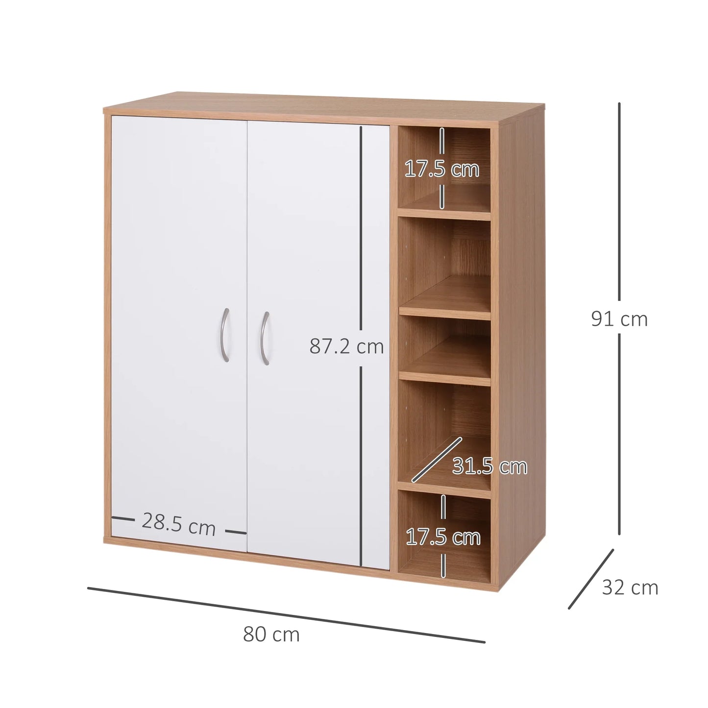 HOMCOM Konsolenschrank, niedriger Schrank, multifunktionaler Stauraumorganisator für Küche, Esszimmer, Wohnzimmer, Badezimmer mit Türen und verstellbaren Regalen, 80x32x91 cm