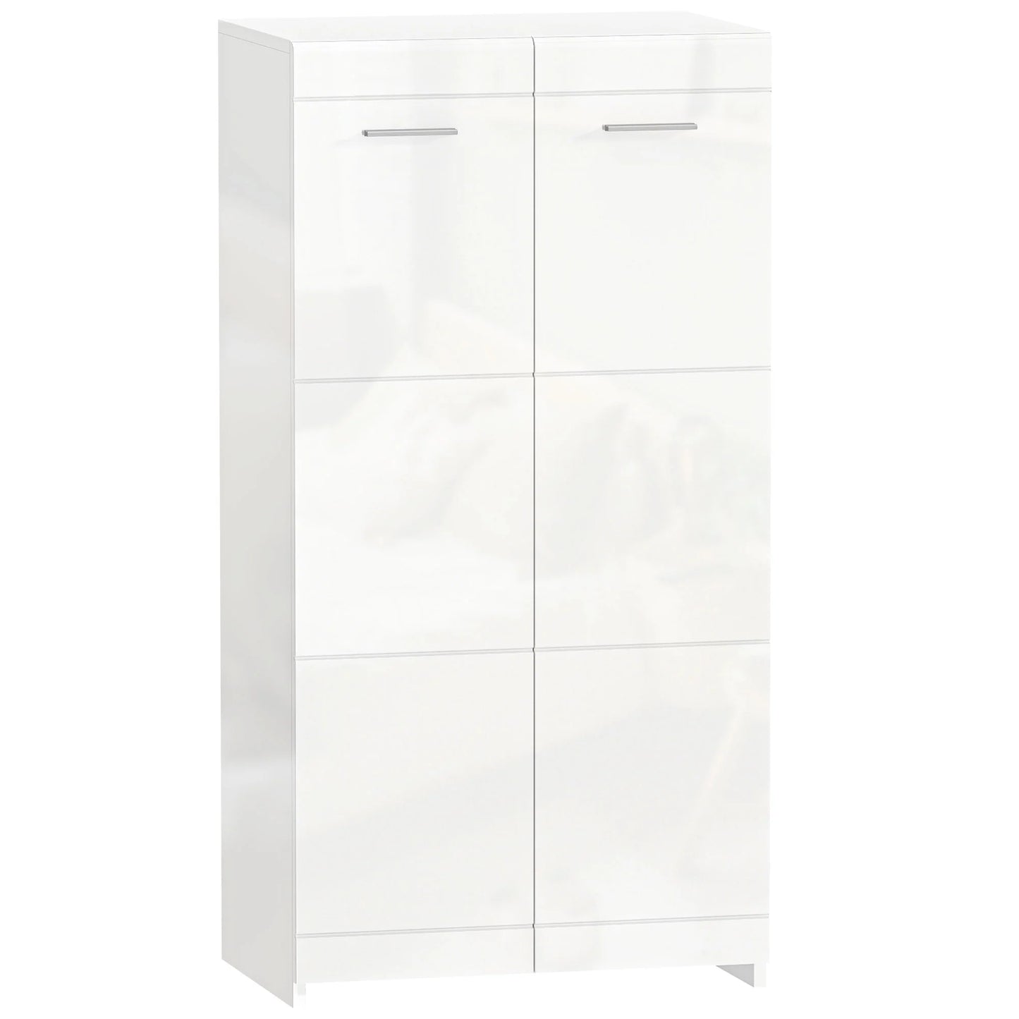 HOMCOM Schuhschrank, 2-türig, 5 Ablagen, verstellbare Einlegeböden, fasst 10 Paar, Hochglanzweiß, 55 x 36 x 108 cm