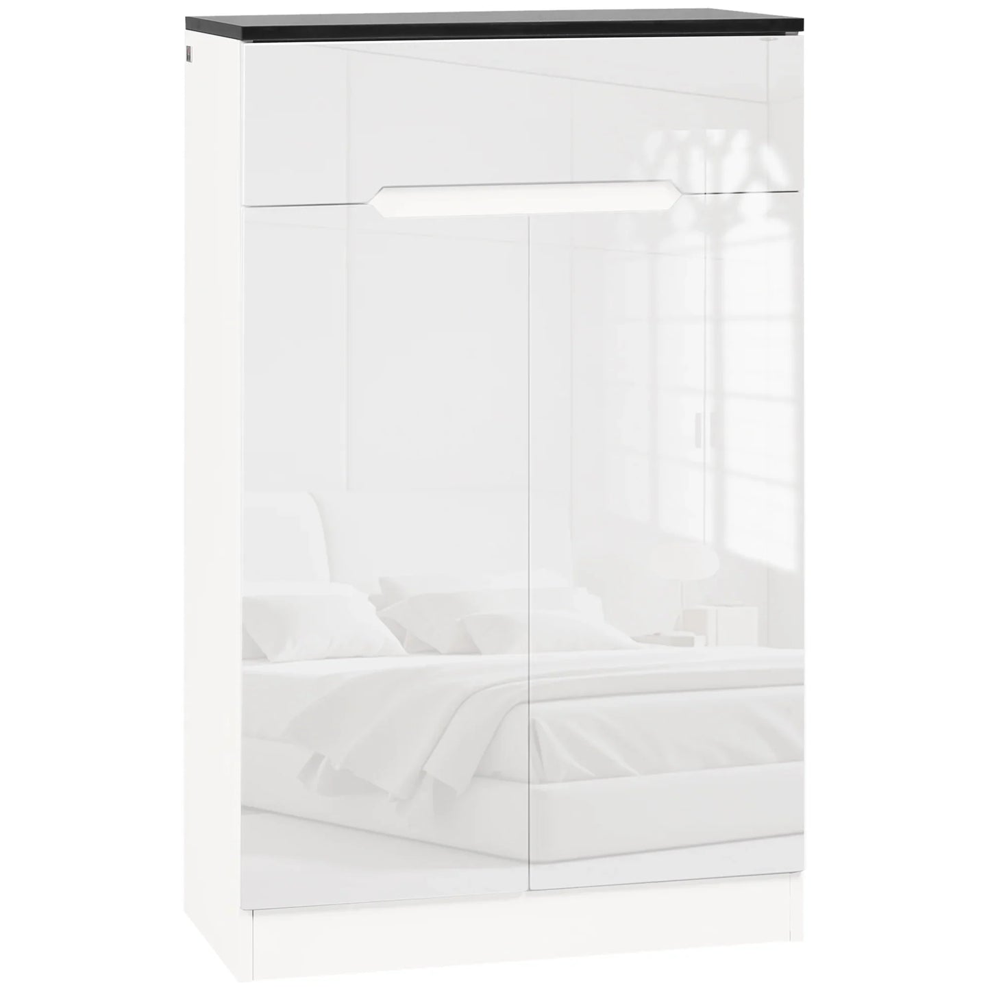 HOMCOM Slim Schuhschrank für bis zu 12 Paare Schuhe für Eingänge und Flure mit 3 verstellbaren Regalen und Schublade aus glänzendem Spanplattenwerkstoff, 60x32x100 cm
