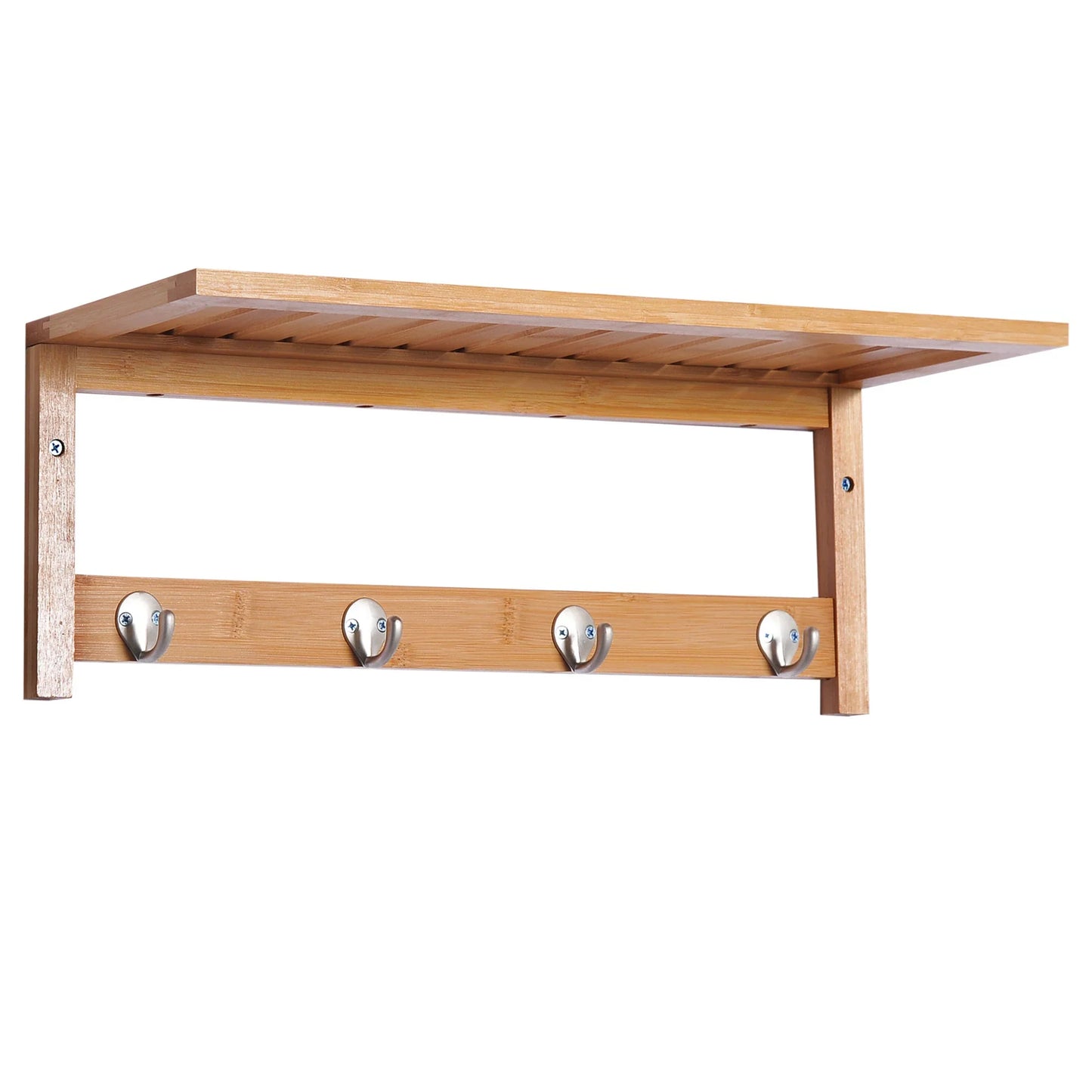 HOMCOM Wandkleiderhaken mit Regal und Handtuchhalter – 4 Haken für Flur, Wohnzimmer,, Badezimmer, Diele, Schlafzimmer – 50x16x17,5 cm – Max. Belastung 5 kg