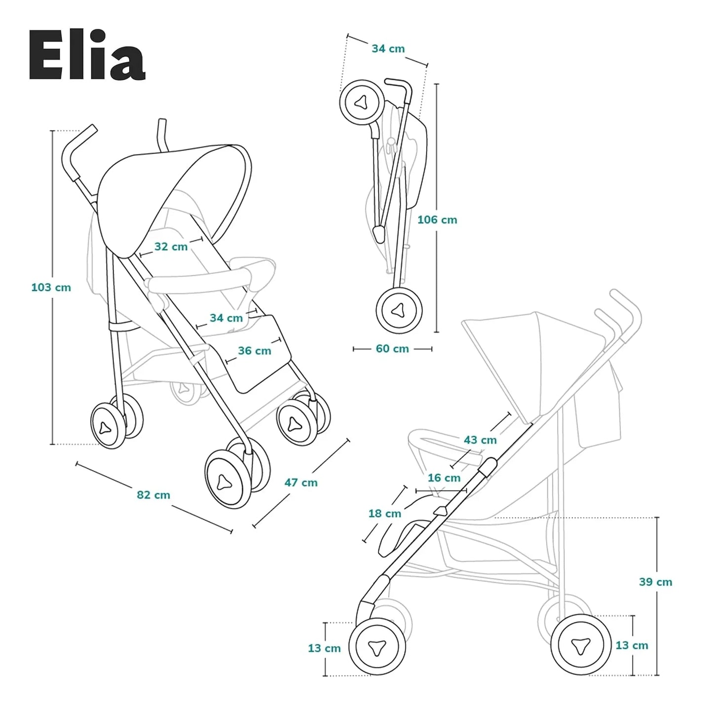LIONELO Elia Buggy Klein Zusammenklappbar Kinderwagen Bis 15 Kg, Rücken Und Fußstützenverstellung Hinterradbremse, Moskitonetz, Einkaufskorb