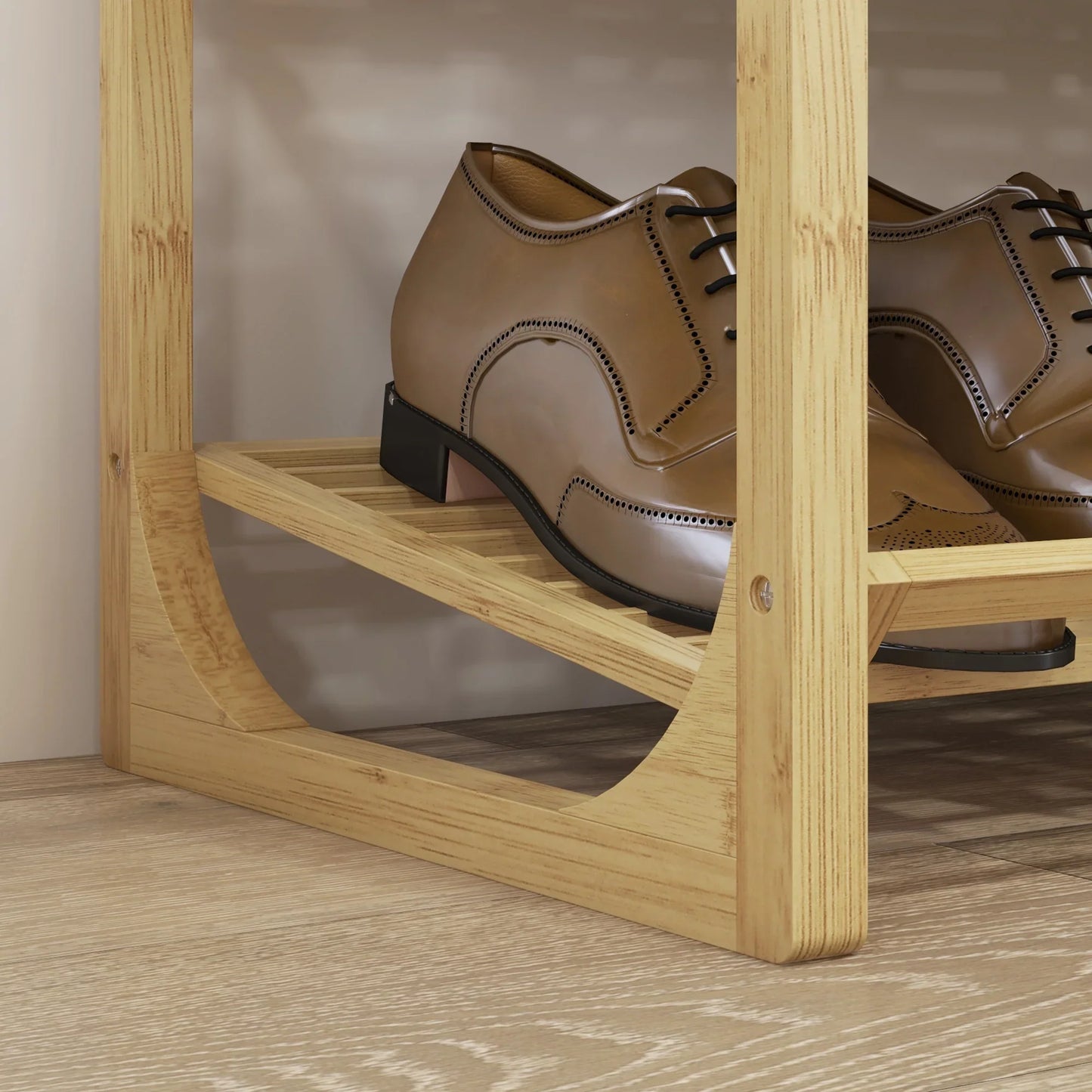 HOMCOM Schuhregal, Schuhständer mit 4 Ebenen aus Bambus, für max. 12 Paar Schuhe, Schuhregal mit Griff für Flur, Schlafzimmer, 76 x 33 x 67 cm, Natur