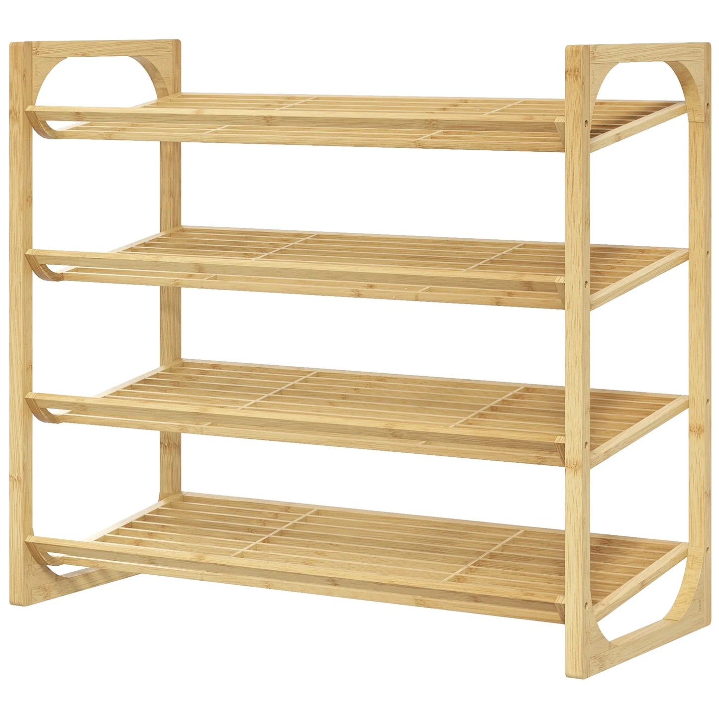 HOMCOM Schuhregal, Schuhständer mit 4 Ebenen aus Bambus, für max. 12 Paar Schuhe, Schuhregal mit Griff für Flur, Schlafzimmer, 76 x 33 x 67 cm, Natur