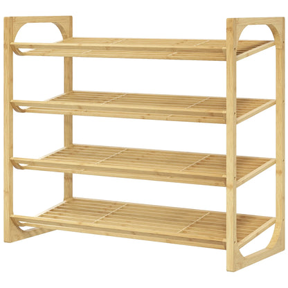 HOMCOM Schuhregal, Schuhständer mit 4 Ebenen aus Bambus, für max. 12 Paar Schuhe, Schuhregal mit Griff für Flur, Schlafzimmer, 76 x 33 x 67 cm, Natur
