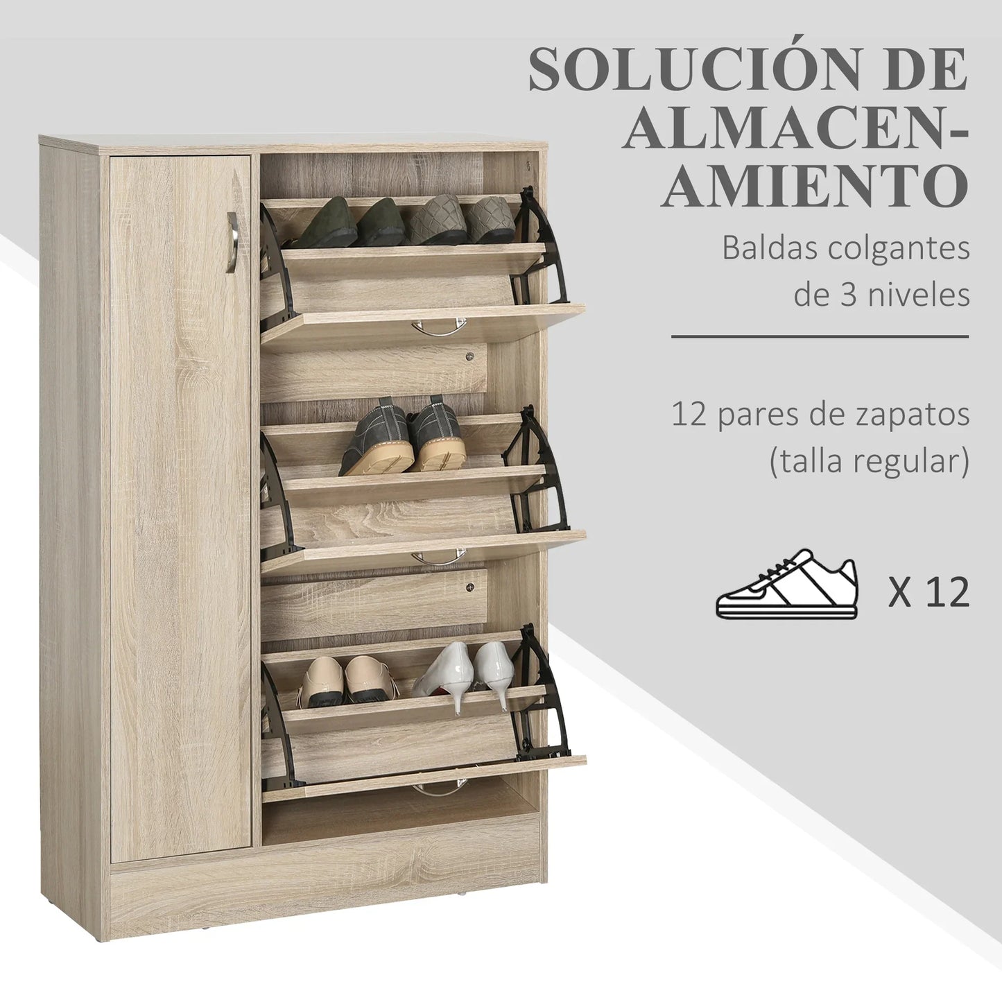 HOMCOM 2-in-1 Schuhschrank für Schuhe und Regenschirme, großer Schrank mit verstellbarem Regal für 12 Paar, 79x26x120 cm, Holz