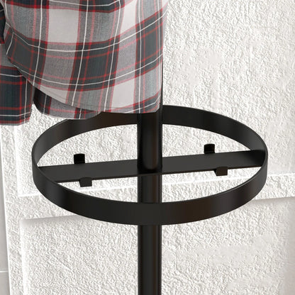 HOMCOM Freestanding Coat Rack with Umbrella Holder – Metal Coat Stand with 12 Hooks for Umbrellas and Bags, Tree Shape for Hallway, Entrance, Bedroom Ø34x177 cm Black