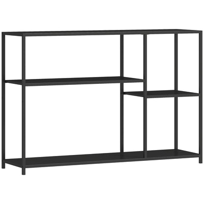 HOMCOM Konsolentisch Flurtisch mit 4 Regalen, Beistelltisch mit Stahlrahmen, Metallregal für kleine Räume, Eingangsbereich, Flur, Wohnzimmer, 110 x 30 x 75 cm Schwarz