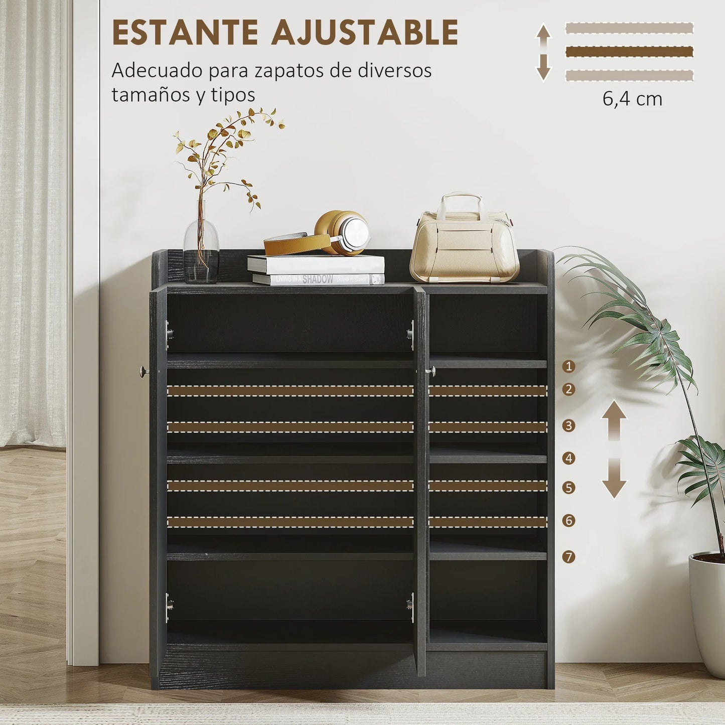 HOMCOM Shoe Cabinet with 2 Doors - Slim Shoe Rack with Adjustable Shelves for 12 Pairs of Shoes for Hallway and Entrance Area 83x30x90 cm Black