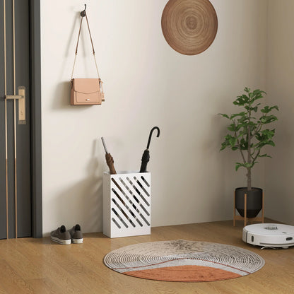 HOMCOM Regenschirmständer mit 4 Haken und herausnehmbarer Tropfschale - Regenschirmhalter für Gehstöcke & Regenschirme, Stahl 28 x 14 x 41 cm Weiß