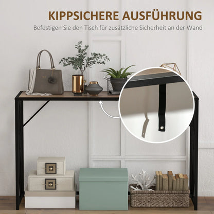 HOMCOM Konsolentisch, Seitentisch mit Stahlbeinen, 120 x 35 x 75 cm, Industriedesign Flurtisch, Beistelltisch für kleine Räume, Eingangsbereich, Flur, Wohnzimmer, Schlafzimmer, Braun