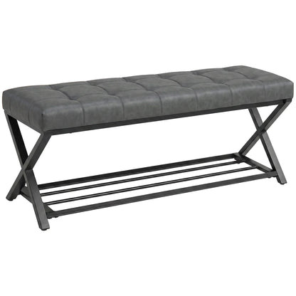 HOMCOM Gepolsterte Schuhbank mit Stauraum — Industrial X‑Frame Stahl, PU‑Kunstleder, 220 kg Tragfähigkeit, 112×37×47 cm, Dunkelgrau
