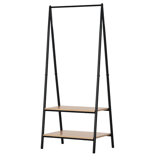 HOMCOM Clothes Rack with Shoe Shelf, Laundry Shelf, Metal + Wood Black + Natural 64 x 42.5 x 149 cm