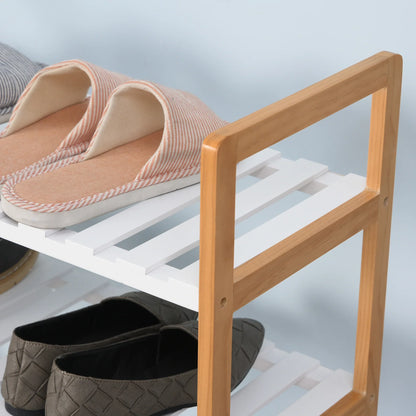HOMCOM Schuhregal mit 4 Ebenen für bis zu 11 Paar Schuhe und Stiefelfach aus massivem Kiefernholz, 68x26x78 cm, Weiß