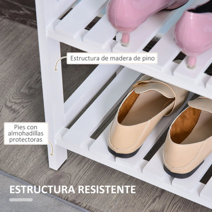 HOMCOM Wooden Shoe Rack 3-tier for up to 9 pairs of shoes in the entrance area 70x26x57.5 cm White