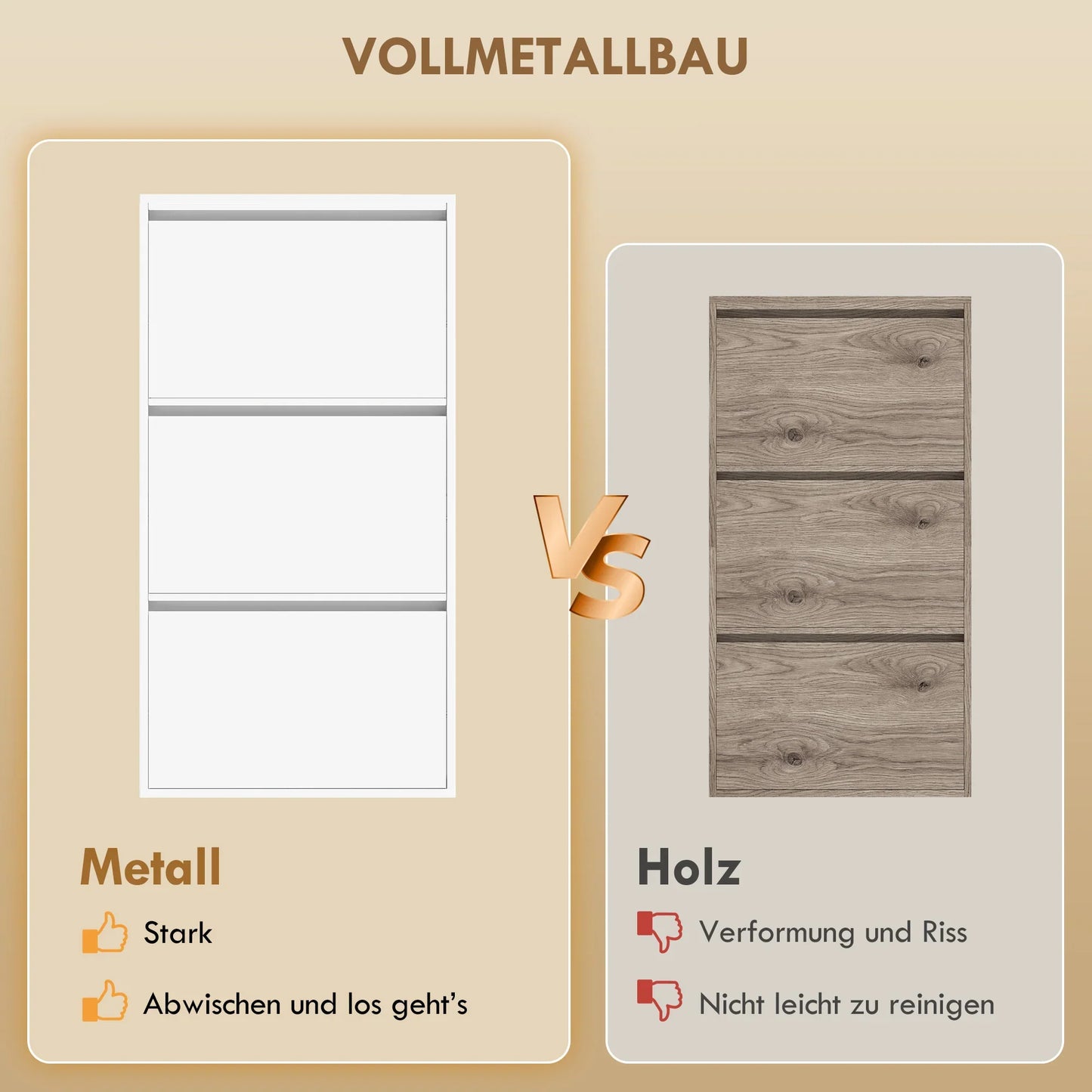 HOMCOM Metall-Schuhschrank mit 3 Kippschubladen – schlanker, wandmontierter Schuhschrank für 6 Paar Schuhe, 55 x 15 x 105,5 cm, Weiß