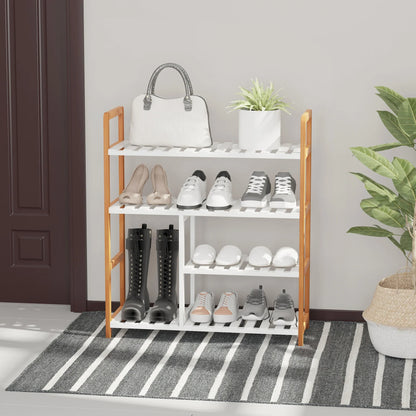 HOMCOM Schuhregal mit 4 Ebenen für bis zu 11 Paar Schuhe und Stiefelfach aus massivem Kiefernholz, 68x26x78 cm, Weiß