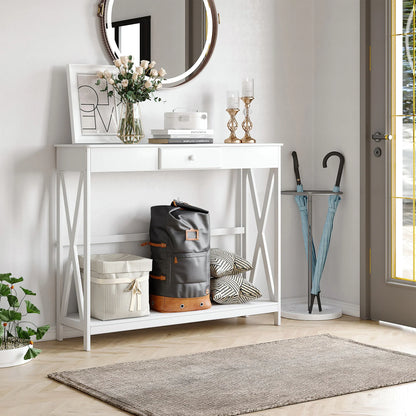 HOMCOM Console Table Wooden Hallway Table with 1 Drawer and 1 Shelf for Hallway and Living Room 100x30x81cm White