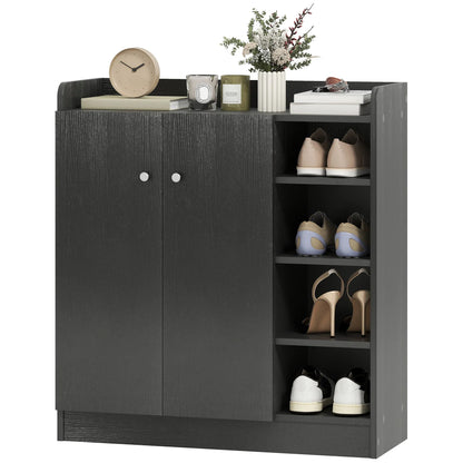 HOMCOM Shoe Cabinet with 2 Doors - Slim Shoe Rack with Adjustable Shelves for 12 Pairs of Shoes for Hallway and Entrance Area 83x30x90 cm Black