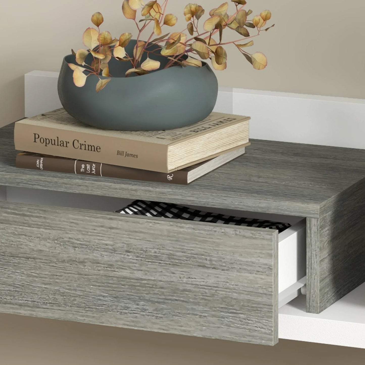 HOMCOM Flurmöbel-Set mit Spiegel und Konsole, Wandmontage, Modern, 75x3,5x75 cm und 75x30,5x20 cm, Grau und Weiß