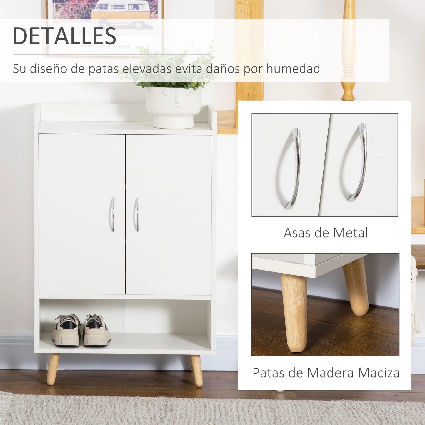 HOMCOM Modernes Schuhregal mit 2 Türen und 4 Ablagen für 12 Paar Schuhe, Ideal für Eingangsbereich, Wohnzimmer, Schlafzimmer 60x30x92 cm Weiß
