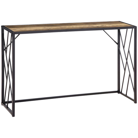 HOMCOM Konsolentisch, Seitentisch mit Stahlbeinen, 120 x 35 x 75 cm, Industriedesign Flurtisch, Beistelltisch für kleine Räume, Eingangsbereich, Flur, Wohnzimmer, Schlafzimmer, Braun