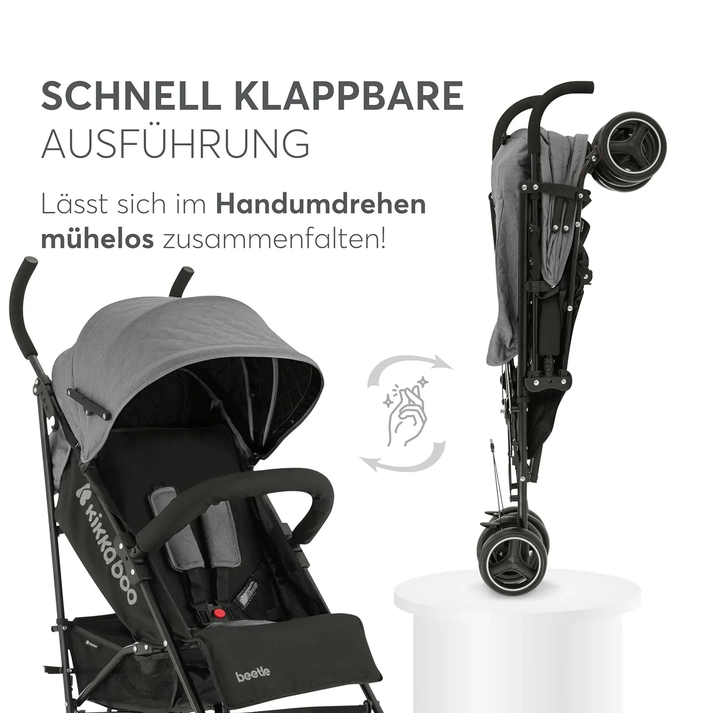 KikkaBoo BEETLE Kinderwagen, Sportwagen bis 22 kg, Faltbar, Leicht, Kompakt, Grau