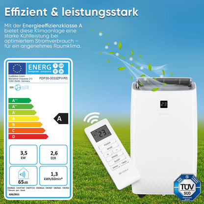 Mobile Klimaanlage 12000 BTU/h (3.500 Watt) - Mobiles Klimagerät 4in1 mit WiFi/App Monoblock Kältemittel - Fernbedienung, 24h-Timer, Luftentfeuchter, Nachtmodus
