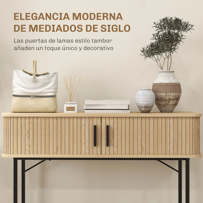 HOMCOM Vintage Konsolentisch Sideboard mit 2 Schiebetüren und Fächern für Flur 100x30x80 cm Eiche