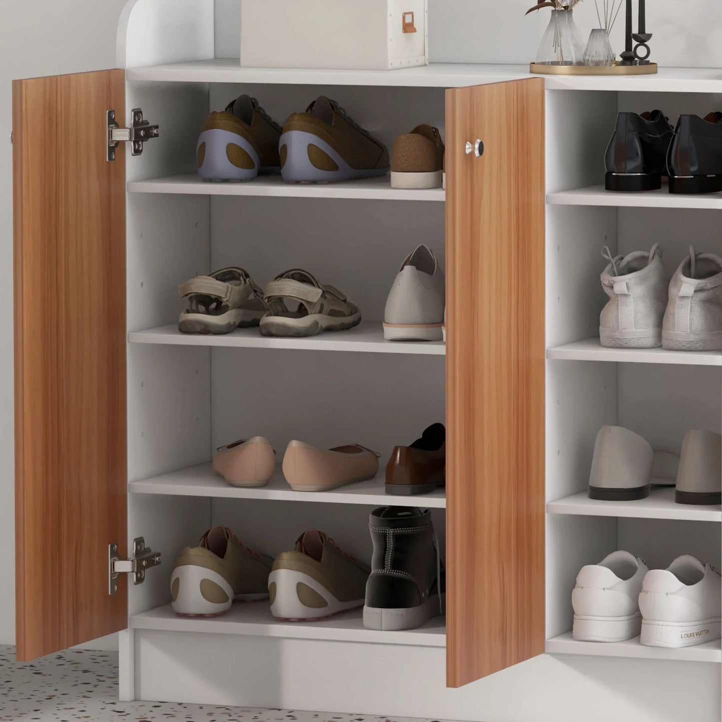 HOMCOM Schuhschrank mit 2 Türen – Schmaler Schuhregal mit verstellbaren Regalen für 12 Paar Schuhe – 83x30x90 cm Natur