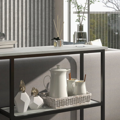 HOMCOM Konsolentisch, Flurtisch mit 3 Regalen, 100 x 30 x 80 cm, Beistelltisch, kleiner Präsentationstisch für schmale Räume, Flur, Diele, Wohnzimmer, Schlafzimmer, Weiß