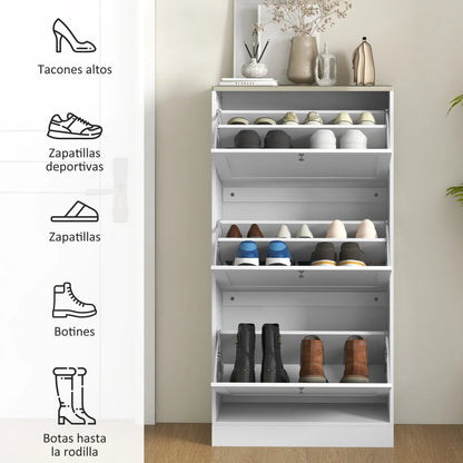 HOMCOM Schlanker Schuhschrank mit 3 Kipptüren – Schuhaufbewahrung für den Eingangsbereich mit verstellbaren Einlegeböden für 18 Paar Schuhe für schmale Flure 60x23,5x115 cm Weiß