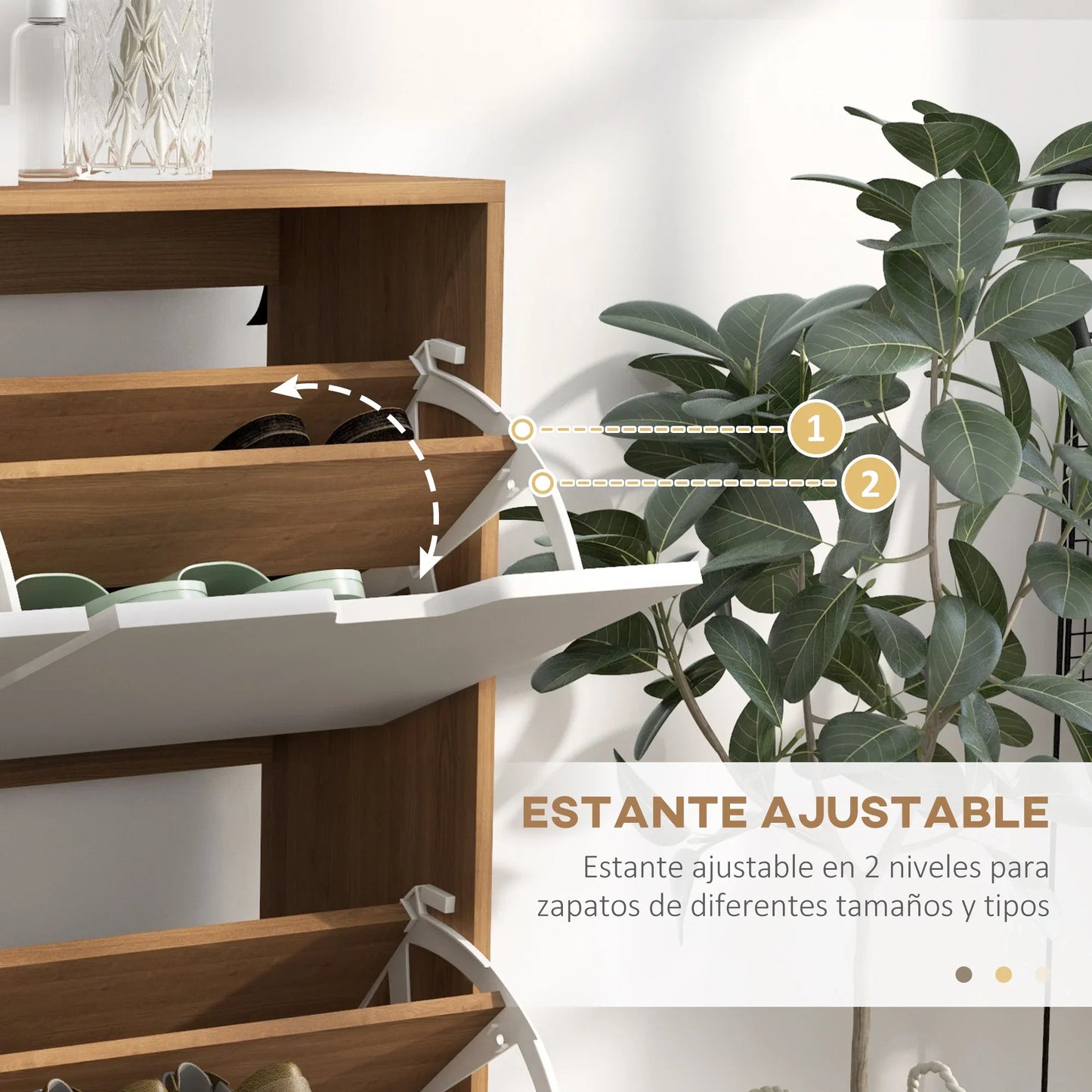 HOMCOM Schuhschrank mit 4 Klappen und verstellbaren Einlegeböden, Schuhaufbewahrungsschrank für 16 Paar Schuhe, schmales Schuhregal für den Eingangsbereich 95x26x95 cm Naturholz