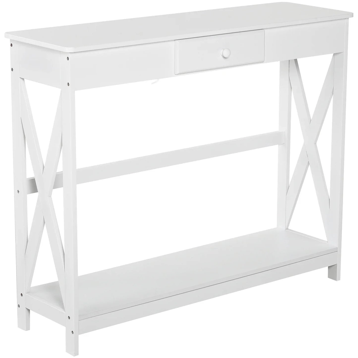HOMCOM Console Table Wooden Hallway Table with 1 Drawer and 1 Shelf for Hallway and Living Room 100x30x81cm White