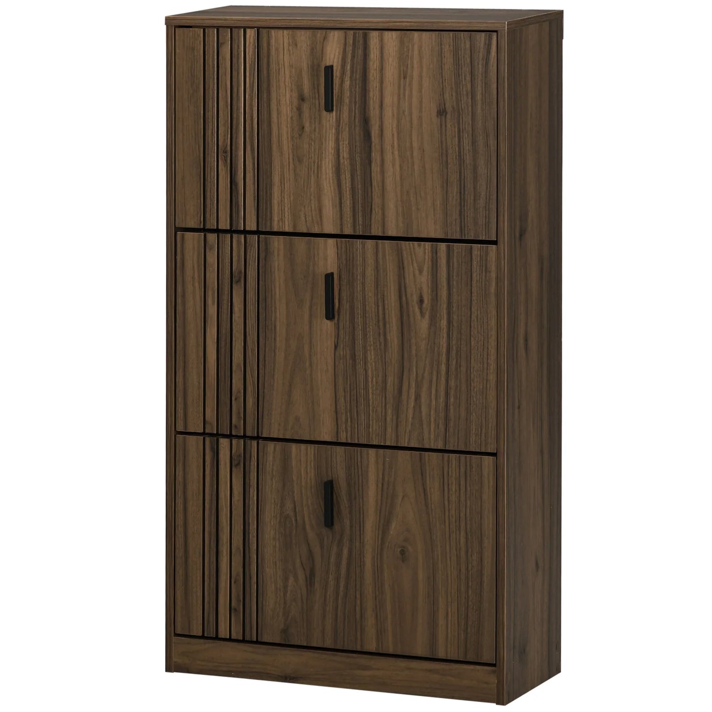 HOMCOM Schuhschrank mit 3 Klappen, für 18 Paare, 3 Fächer, große Kapazität für Eingangsbereich, Flur, Wohnzimmer, 63 x 24 x 117 cm, Dunkelwalnuss