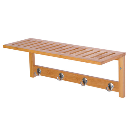 HOMCOM Wandkleiderhaken mit Regal und Handtuchhalter – 4 Haken für Flur, Wohnzimmer,, Badezimmer, Diele, Schlafzimmer – 50x16x17,5 cm – Max. Belastung 5 kg