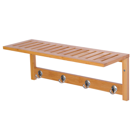 HOMCOM Wandkleiderhaken mit Regal und Handtuchhalter – 4 Haken für Flur, Wohnzimmer,, Badezimmer, Diele, Schlafzimmer – 50x16x17,5 cm – Max. Belastung 5 kg