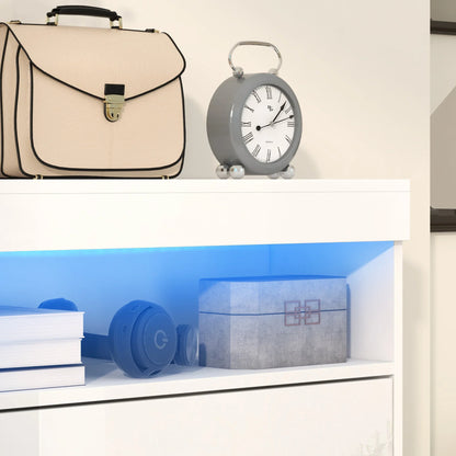 HOMCOM Shoe Cabinet for Entrance Area, Wall-Mounted or Free-Standing with LED Lights, Open Shelf and 2 Tilt-Out Drawers for 12-16 Pairs of Shoes, 80x24x99.5 cm, Light White