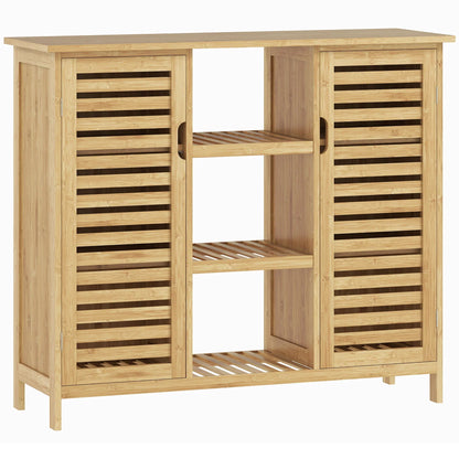 HOMCOM Bambus Schuhschrank mit 2 Lamellentüren – Schuhregal für den Eingangsbereich mit Regalen und offenen Fächern für 9 Paare Schuhe 100x33x86 cm Natur