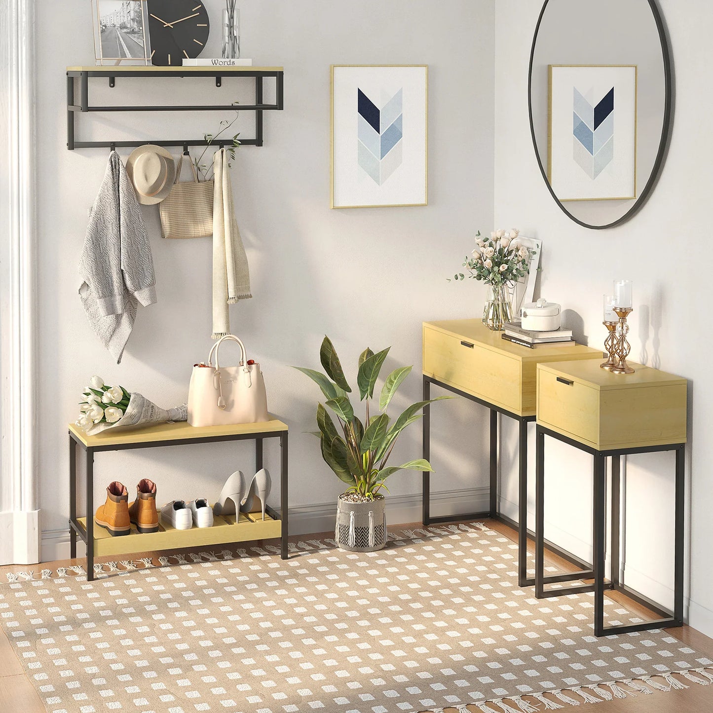 HOMCOM Console Table with Drawer Modern Side Table with Steel Legs for Hallway, Living Room, Bedroom 80x30x76 cm Natural