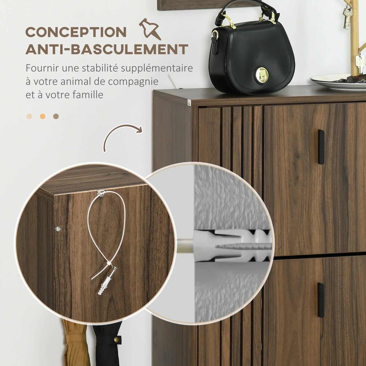 HOMCOM Schuhschrank mit 3 Klappen, für 18 Paare, 3 Fächer, große Kapazität für Eingangsbereich, Flur, Wohnzimmer, 63 x 24 x 117 cm, Dunkelwalnuss