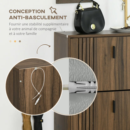HOMCOM Schuhschrank mit 3 Klappen, für 18 Paare, 3 Fächer, große Kapazität für Eingangsbereich, Flur, Wohnzimmer, 63 x 24 x 117 cm, Dunkelwalnuss