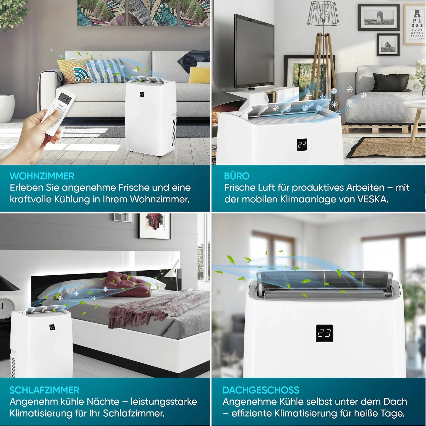 Mobile Klimaanlage 12000 BTU/h (3.500 Watt) - Mobiles Klimagerät 4in1 mit WiFi/App Monoblock Kältemittel - Fernbedienung, 24h-Timer, Luftentfeuchter, Nachtmodus