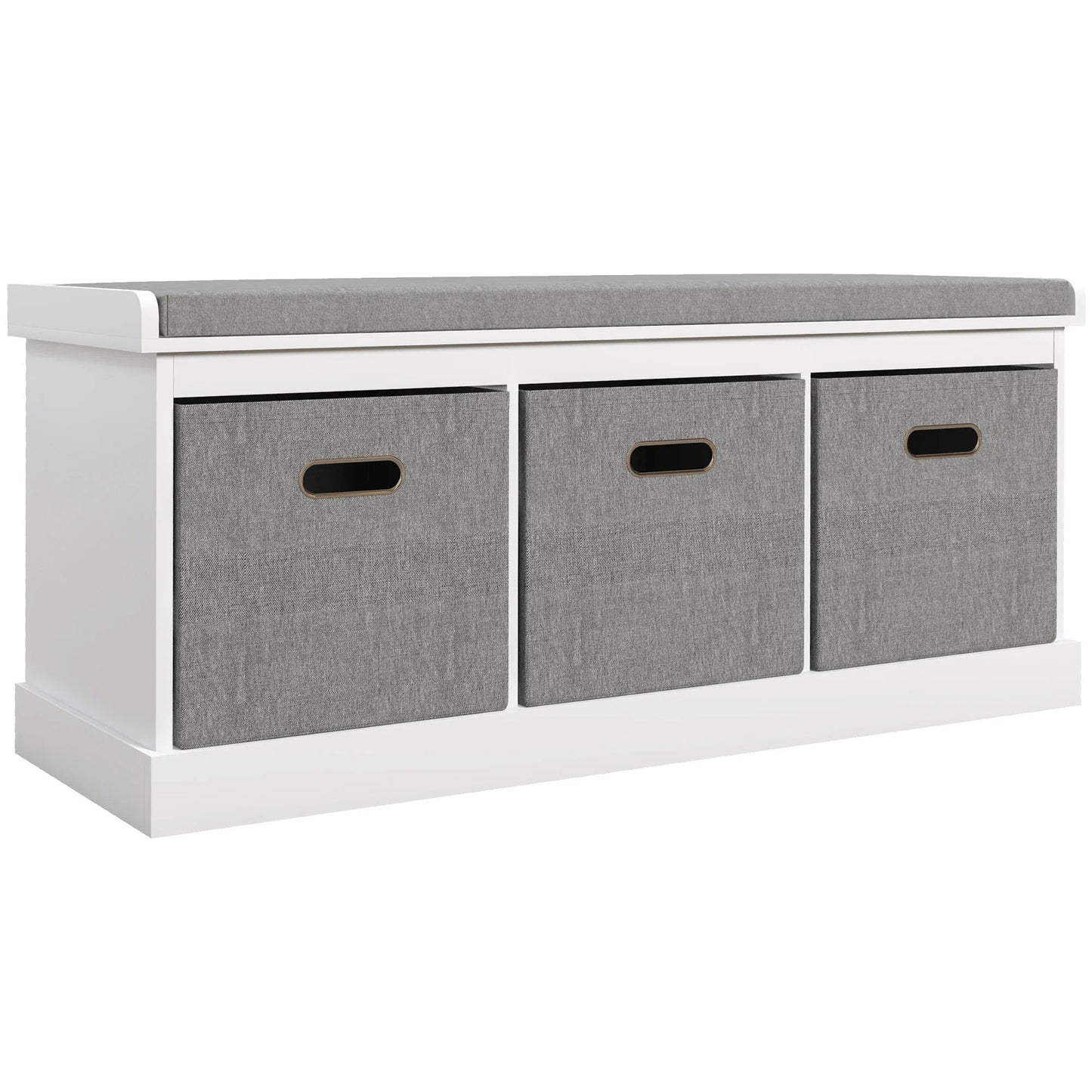 HOMCOM Entrance Shoe Bench with 3 Drawers, Shoe Storage Bench with Wood and Fabric Upholstery, Shoe Rack for 3 Pairs of Shoes, Living Room and Hallway, 105x35x47 cm, White