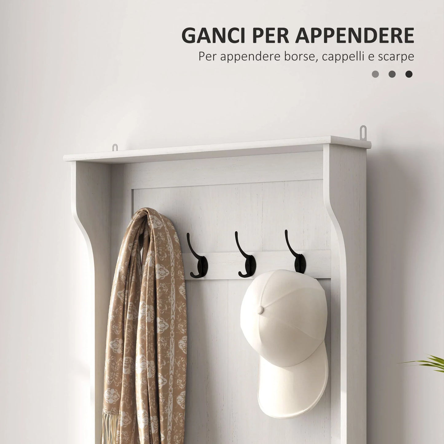 HOMCOM 3-in-1 Garderobenständer mit Schuhbank, platzsparender Standgarderobe mit 4 Haken und Ablagebank, MDF, für Flur, Schlafzimmer, 71,5x39,5x170 cm, Weiß und Braun