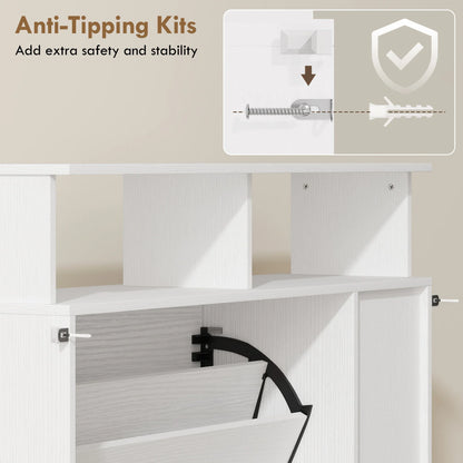 HOMCOM Narrow Shoe Cabinet with 2 Flaps, Open Compartments & Adjustable Shelf, 89 x 25 x 92 cm, White
