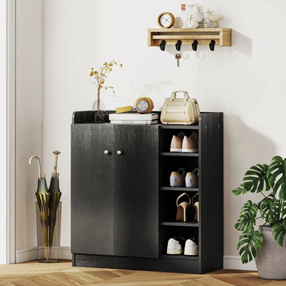 HOMCOM Shoe Cabinet with 2 Doors - Slim Shoe Rack with Adjustable Shelves for 12 Pairs of Shoes for Hallway and Entrance Area 83x30x90 cm Black
