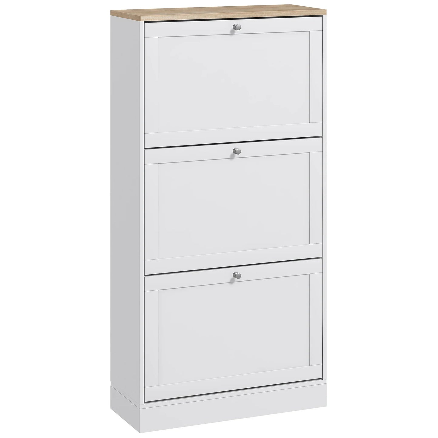 HOMCOM Schlanker Schuhschrank mit 3 Kipptüren – Schuhaufbewahrung für den Eingangsbereich mit verstellbaren Einlegeböden für 18 Paar Schuhe für schmale Flure 60x23,5x115 cm Weiß