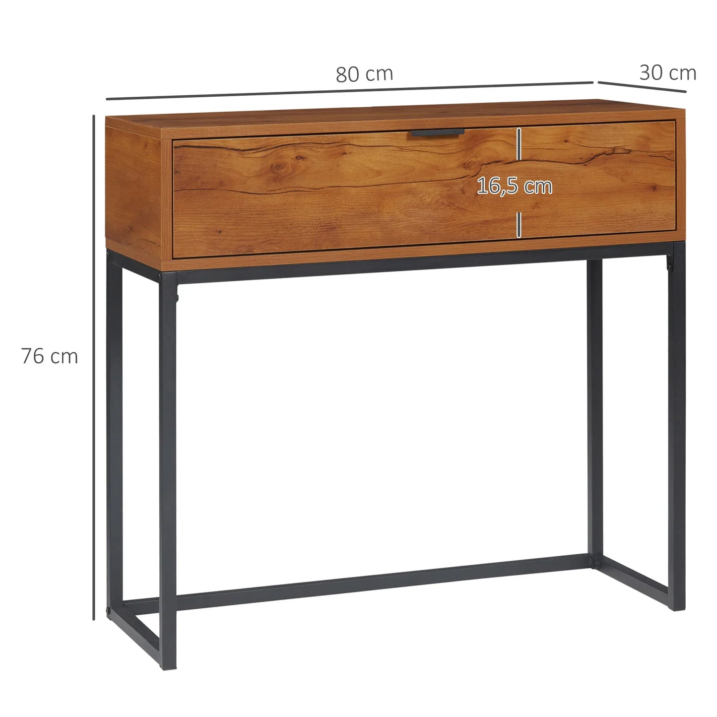 HOMCOM Konsolentisch mit Stauraum, Sofatisch im Industriedesign, Seitentisch für Flur, Wohnzimmer, Diele, Stahl, Braun, 80 x 30 x 76 cm